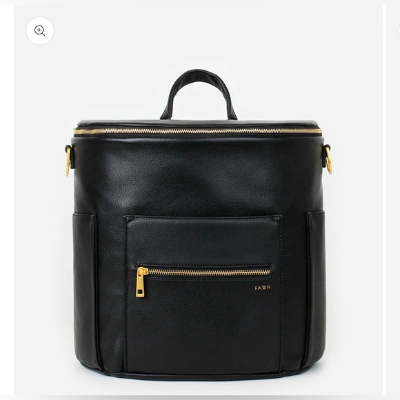 Fawn Designs The Original Diaper Bag Backpack-Black Leather with Gold Accents - Picture 1 of 12